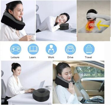 Подушка для подорожей Ergonomic – подушка для шиї з memory foam, підтримка голови та шиї, комфорт для тривалих подорожей літаком, потягом, автомобілем – ідеальна для відпочинку та сну