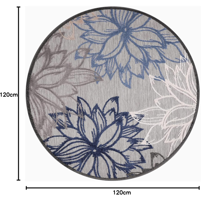 Килимок Impression Outdoor - вологостійкий, для балкона, тераси, саду, дому (120 см, сіро-блакитний)