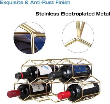 Metal Wine Rack, Freestanding Wine Bottle Holder, Table Wine Rack, Countertop Wine Bottle Holder, Wine Bottle Holder, for Bar, Wine Cellar, Living Room, Kitchen, Basement (Golden)