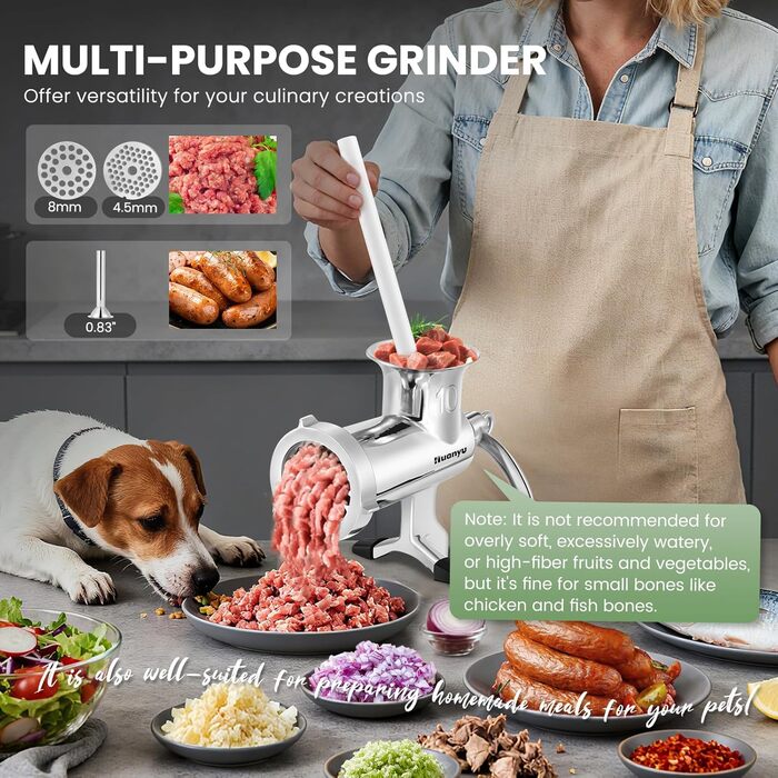 М'ясорубка ручна Huanyu з нержавіючої сталі та насадкою для ковбас, 10 розмір, посудомийна