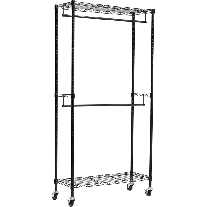 Amazon Basics Clothes Rack with Upper and Lower Shelves, 91 x 45.6 x 180.2 cm (Black, Double)