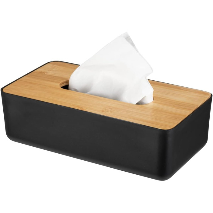 WENKO Косметична коробочка Rotello, для серветок/косметичних тканин, бамбуковий кришка, 24 x 7,5 x 12,7 см, чорний/натуральний чорний
