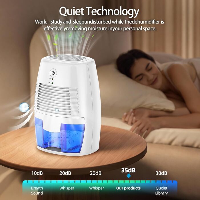 Електричний осушувач повітря 1300 мл - портативний, тихий, для спальні, ванної кімнати та шафи