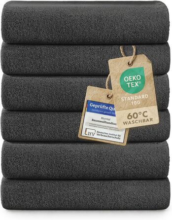 Набір рушників Blumtal Premium Frottier, 6 шт., 100% бавовна, сертифікат Oeko-TEX, 50x100 см, ультрапоглинаючі, сірий антрацит, прання до 60°C