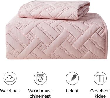 Beeweed Bedspread Throw 220x240cm Pink, Bedspreads made of Microfiber, Quilted Throw Bedspread Cover Lightweight, Stepped Quilt sewn by Ultrasound with 2 Pillowcases, Basket Pattern Pink 220 x 240 cm