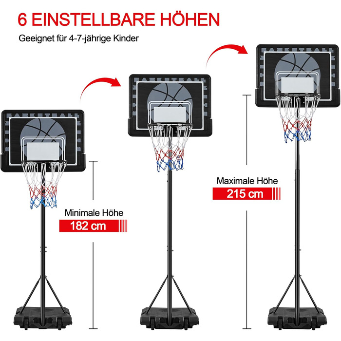 Yaheetech Adjustable Height Basketball Stand with Wheels - Portable Basketball System with Fillable Base - Indoor/Outdoor Basketball Hoop, 264cm
