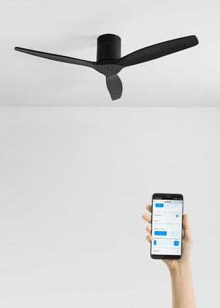 Вентилятор стельовий Windcalm M/ ABS чорний з Wi-Fi та пультом, 40W, Ø132cm, таймер, DC-двигун, літньо-зимовий режим, без освітлення