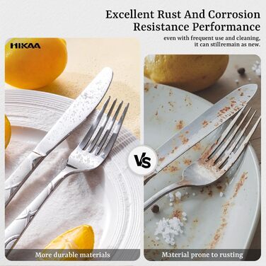 HIKAA Набір столових приборів 20 предметів, нержавіюча сталь, для 4 осіб, набір столових приборів для кухні, високоглянцевий, набір з виделок, ложок та ножів, придатний для миття в посудомийній машині (сріблястий)
