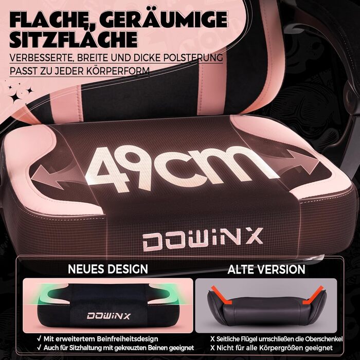 Ігровий крісло Dowinx Ergonomiczne з підніжкою, рожевий, для дорослих