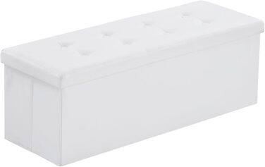 Складана лавка з місцем для зберігання LEADZM, біла, 110×38×38 см, пуф із ПВХ шкіри для спальні, вітальні, офісу