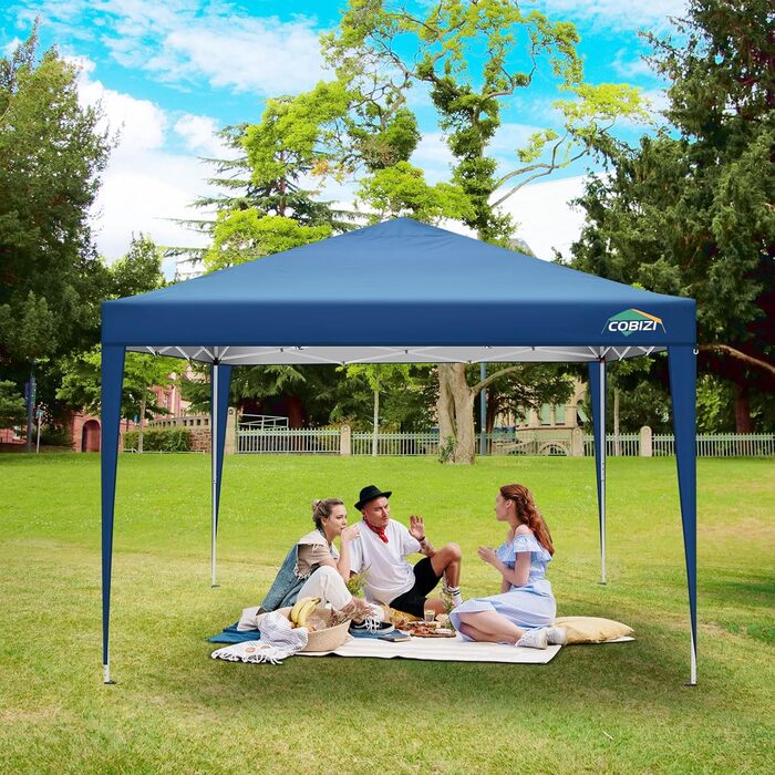 COBIZI Pavilion 3x3, Folding Pavilion 3x3 Waterproof Stable Winterproof | 8x Pegs | 4x Wind Rope | UV Protection 50+ | High-Density Tarpaulin | Pop-up Pavilion Folding 3x3m Tent 3x3 Party Tent (Blue)