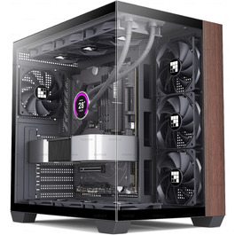 Корпус ПК FOIFKIN M09 ATX з дерев'яною передньою панеллю з горіха, без RGB вентиляторів, Type-C, чорний, Mid-Tower для ігор