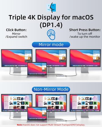 Док-станція USB-C 13-в-1 для ноутбуків: Dual Monitor, HDMI, DisplayPort, USB 3.0, Ethernet, PD 100W, SD/TF, Audio/Mic (сірий)