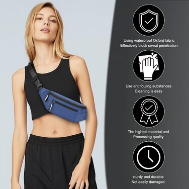 Водонепроникна поясна сумка для чоловіків, бананка з антикрадіжним захистом, 2 відділення, Oxford тканину, швидковисихаюча, для спорту, подорожей, повсякденного використання