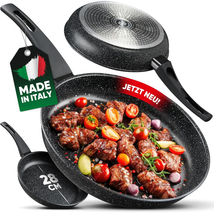 Сковорода HARMONY HUB 28 см з антипригарним покриттям – індукційна сковорода з індикатором нагріву, для всіх типів плит, довговічна, без PFOA, чорна