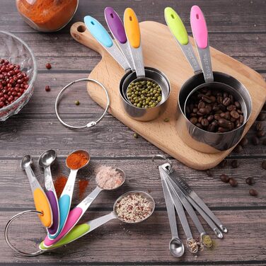 Stainless Steel Measuring Cup and Spoon Set - Measuring Cups and Spoons for 10 and 5, Mini Stainless Steel Measuring Spoon Set for Dry and Liquid Ingredients