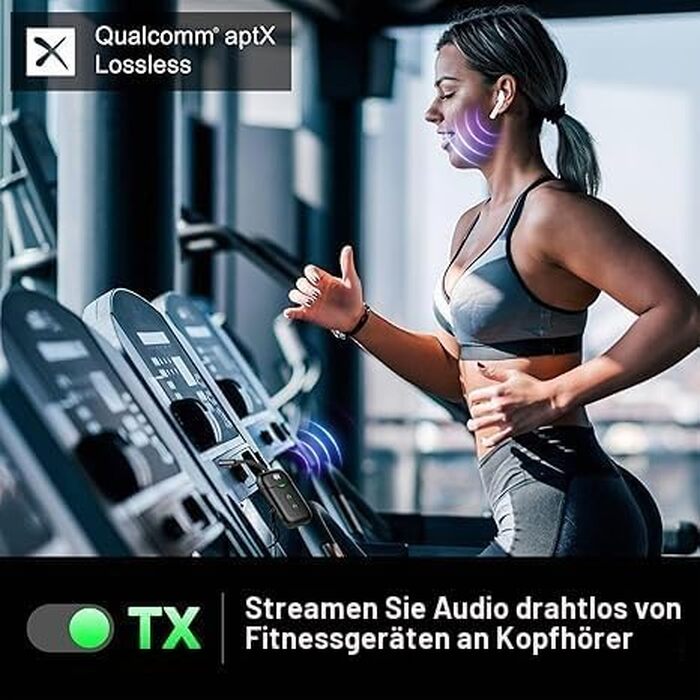 Bluetooth-адаптер 2-в-1 для літака (трансмітер та ресивер) з підтримкою aptX, роз'єм 3.5 мм Jack, версія 5.4, чорний