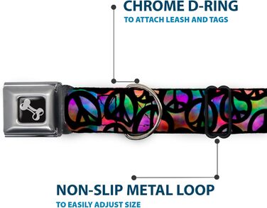 Нашийник для собак Buckle-Down Peace Psychedelic - 1' (2.5 см) ширина, обхват шиї 38-66 см, великий, багатокольоровий