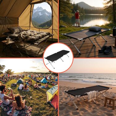 Кемпінгове ліжко Spetebo XXL, чорне, розкладне, 190 x 64 см, до 100 кг. Ідеально для відпочинку, подорожей, фестивалів та риболовлі.