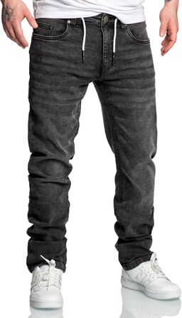 Чоловічі спортивні штани Amaci&Sons з еластичного деніму, базові джогери з зав'язками, колір чорний, розмір 34W