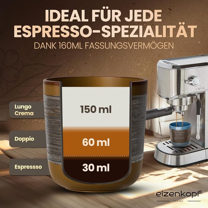 Еспресо-чашки ручної роботи, набір 4 шт (160 мл) для вишуканого смаку та індивідуального стилю. Якісний та міцний еспресо-набір. Чашки з товстими стінками.