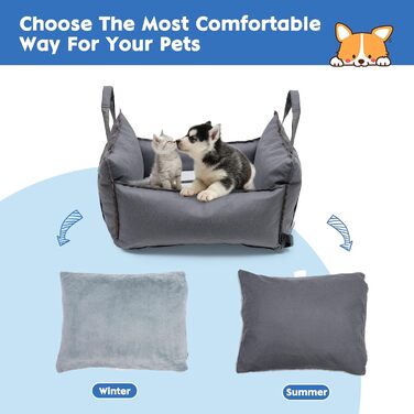 Автокрісло для собак 2-в-1 з ременем безпеки: автокрісло та ліжко для собак, знімний килимок та чохол, миється, для собак маленьких та середніх порід, сірий & блакитний