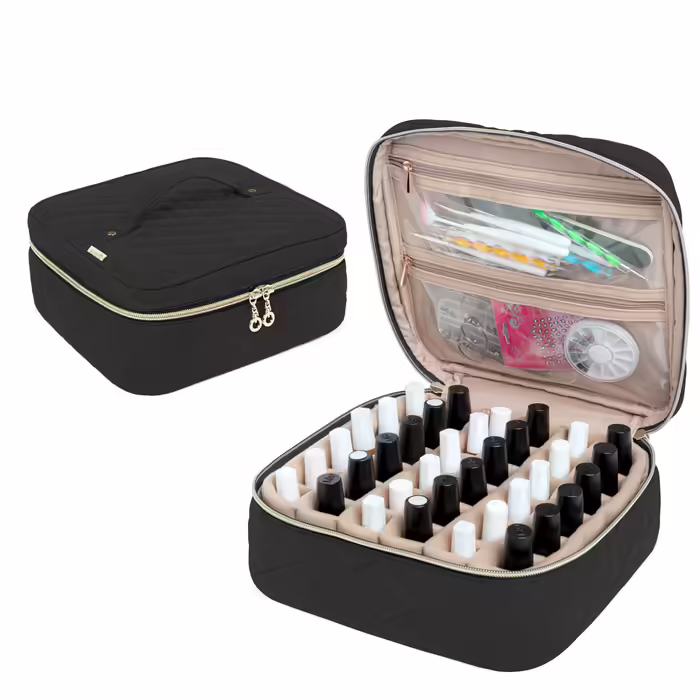 Yarwo Nail Polish Storage Bag for 36 Bottles (up to 15ml), Cosmetic Bag for Nail Polish Organizer, Nail Polish Bag for Transport and Storage, Black (PATENT PENDING)