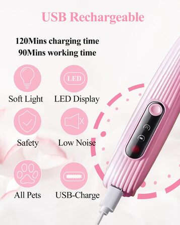 Триммер для собак LOEVERY з LED-підсвічуванням, 9 мм, USB-зарядка, рожевий. Ідеально для догляду за лапами, очима, обличчям та вухами