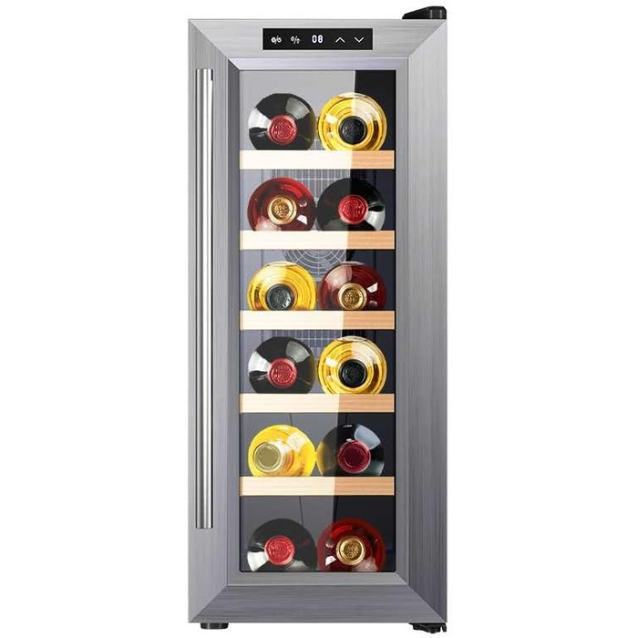 Cecotec Bolero GrandSommelier 830 CoolWood Wine Refrigerator, Thermoelectric, Quiet and High Performance, Adjustable Temperature: 8-18ºC, Touch Control Panel, Displays, Eco-friendly. (12 Bottles, Stainless Steel + Wood)