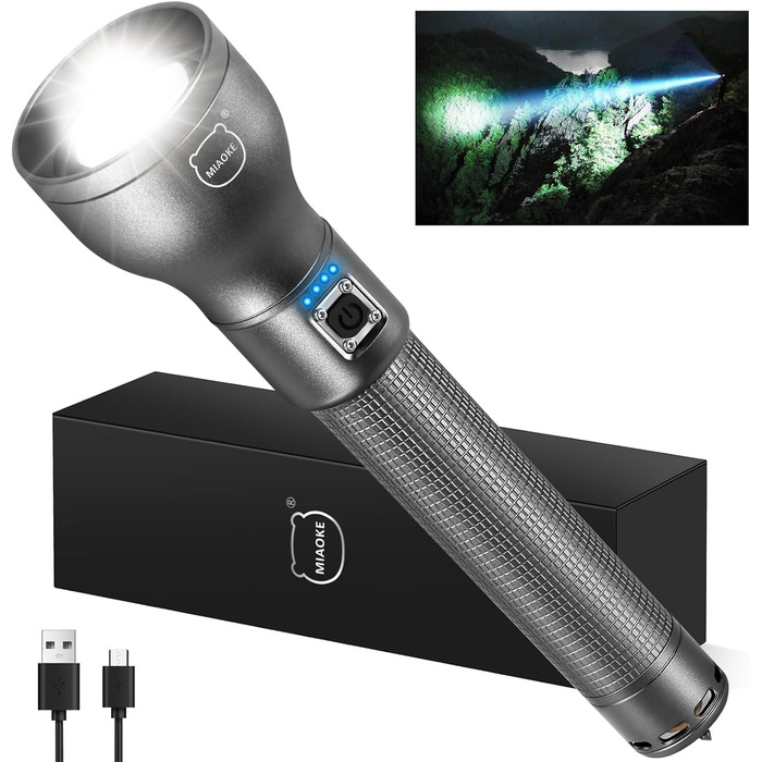 Ліхтарик LED MIAOKE 250000 люмен - надпотужний, перезаряджається, 3 режими, для полювання, кемпінгу, надзвичайних ситуацій