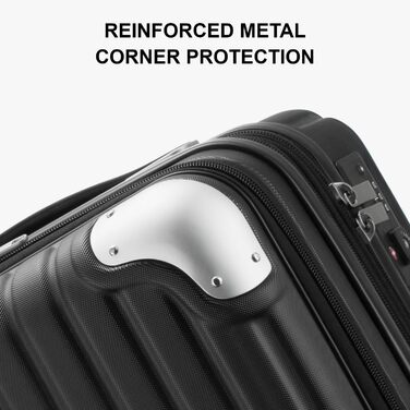 Чемодан-валіза на колесах LEVEL8, ручна поклажа, жорсткий корпус, розширюваний, з TSA замком, чорний, 37x25x55.5 см