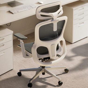 Hbada P2 Air Ergonomic Office Chair with 3D Lumbar Support, Adjustable Mesh Chair with 3D Armrests & Headrest - Home & Office Desk Chair (White, Luxury Version)