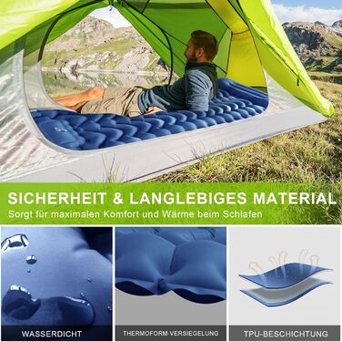 Каремат туристичний самонадувний Cunbayi з інтегрованими подушками та насосом для кемпінгу, пікніків, відпочинку на природі. Кольори: блакитний