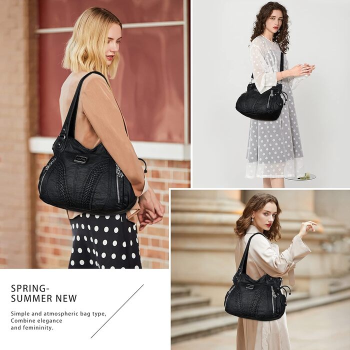 Сумка жіноча AngelKiss через плече, чорна, PU шкіра, водонепроникна, багатофункціональна з кишенями на блискавці