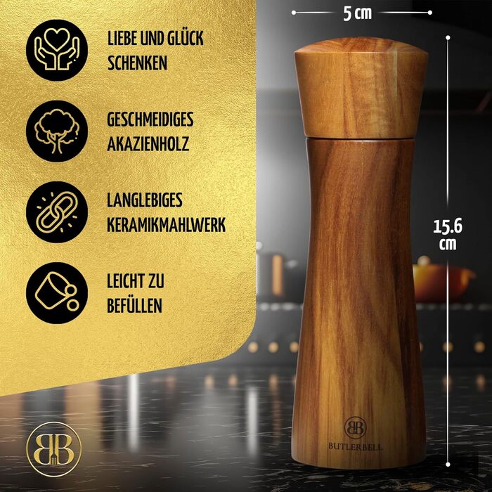 BUTLERBELL® Salt and Pepper Mill Wood in Luxury Gift Box with Heart - ideal as a Wedding Gift | Wedding Gifts | Wedding Gifts for Bride and Groom | Housewarming Gift (Angel)