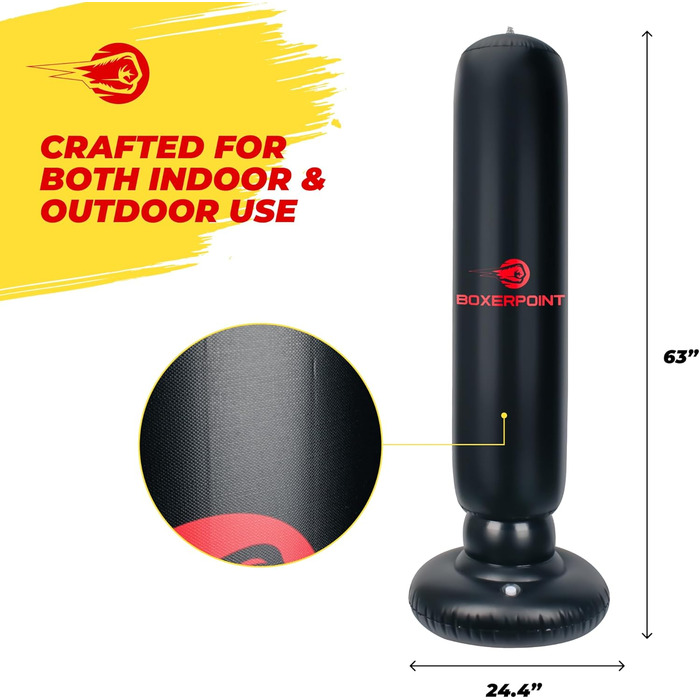 Надувний боксерський мішок Boxerpoint для дітей 160 см - чорний, для боксу, MMA, карате (3-8 років)