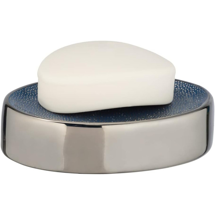 Підставка для мила WENKO Nuria, керамічна мильниця срібно-блакитного кольору, 12 x 3 x 8 см