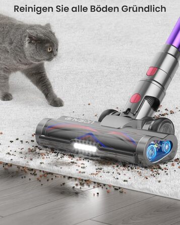 Бездротовий пилосос Anyson 45000Pa потужністю 550W з акумулятором 70Min, об'єм 1.6L, тихий, з LED-дисплеєм та антизаплутувальною насадкою, для твердих поверхонь, килимів та шерсті тварин