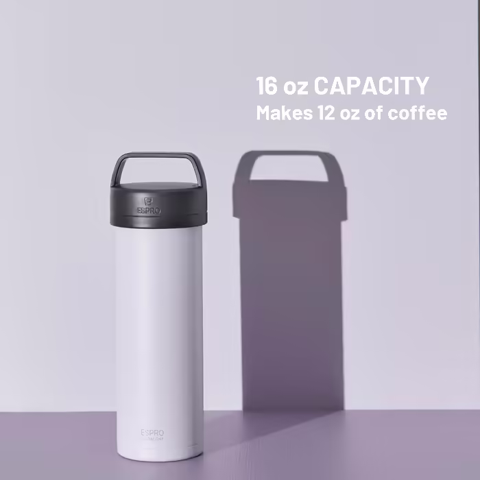 ESPRO P0 Ultralight Французька прес-кава для однієї порції, термобутилка з нержавіючої сталі для подорожей, кемпінгу та щоденного використання, вакуумна ізоляція, 470 мл, Frost Wisteria