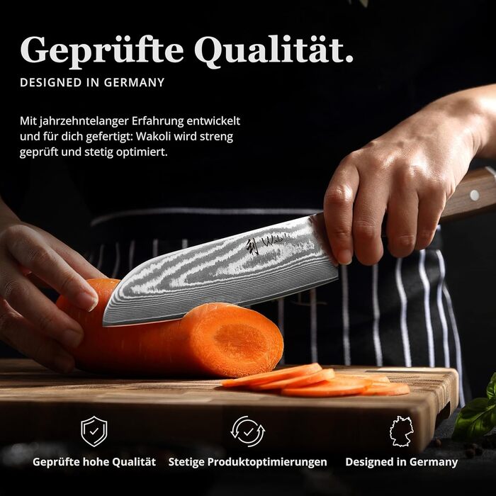 Ніж кухонний Wakoli Santoku Damast (18 см), сталь VG10, 67 шарів, рукоять з горіха, професійний, в подарунковій коробці