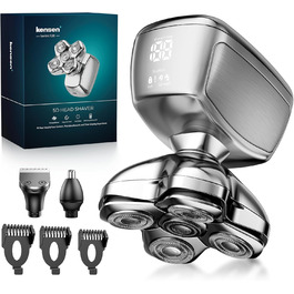 Електричний чоловічий бритва Kensen 3-в-1, IPX6, водонепроникний, для гоління голови з 5D-головками, тример для волосся та носа, для мокрого та сухого гоління, зарядка USB-C