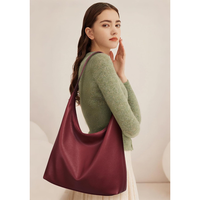 Сумка жіноча KALIDI Shopper з PU шкіри, велика, вінтажна Hobo сумка через плече, бордового кольору для роботи, навчання, повсякденного використання