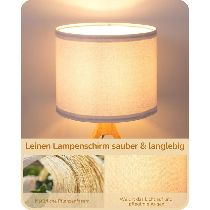 Дерев'яна торшер EDISHINE з абажуром з льону, E27, для вітальні та спальні, в стилі кантрі [Енергоклас F]