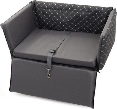 Автомобільний сидіння для собак середніх та великих порід, сірого кольору, розмір M (60x41 см) | Зручне автоліжко для собак, автосидіння на заднє сидіння або пасажирське місце | Матеріал: поліестер (імітація льону)