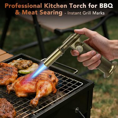 Бутан-пальник Flambierbrenner: кухонна лампа з регулюванням кута на 90°, безпечним закриттям та регульованою полум'ям для паяння (зелений та чорний)