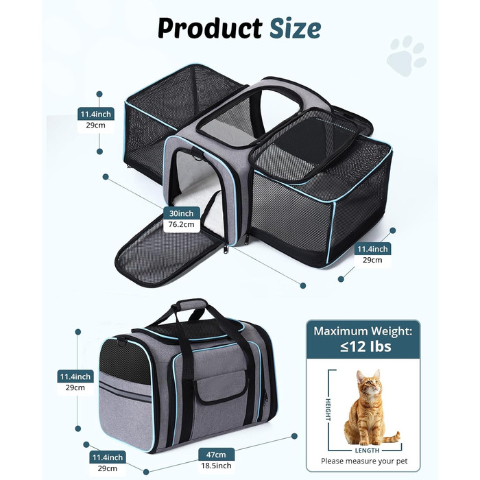 Розширювана переносна сумка для котів/собак, складана переноска для котів/собак, 47x29x29 см, переноска для котів, переноска для тварин - до 5,5 кг