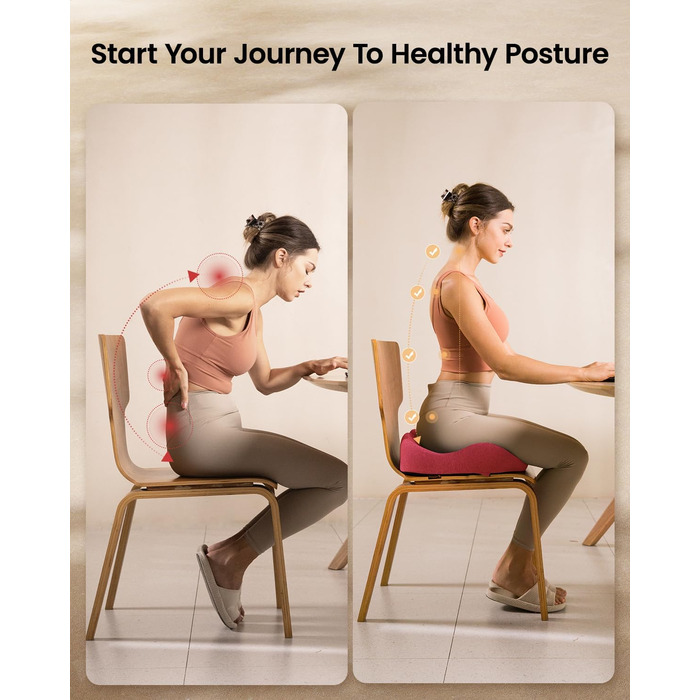 Ортопедична подушка для сидіння ProtoArc для офісного крісла: ергономічна, з піною Memory Foam, для рівномірного розподілу тиску, для комфорту протягом дня (Рожева, велика)