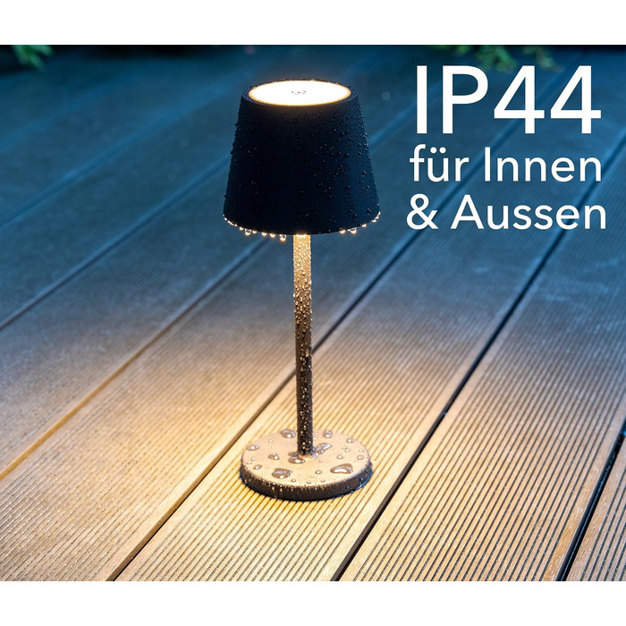 Настільний світильник акумуляторний ChiliTec 30 см LED з димером, USB зарядка, IP44, тепле світло, сенсорний вимикач (Чорний)