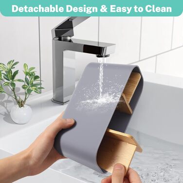 Тримач для зубних щіток з бамбуковими перегородками, сірий. Організатор для зубних щіток та пасти (4 щітки + 1 для пасти)