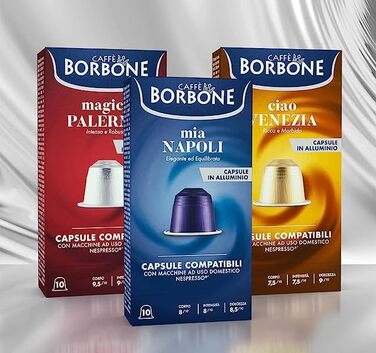 Набір кавових капсул Caffè Borbone Verkostung Kit, 90 шт. (3x30): Mia Napoli, Ciao Venezia, Magica Palermo, сумісні з Nespresso